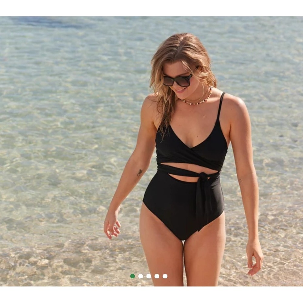 Aerie Wrap One Piece Swimsuit NEW Women L Long Full Coverage Black Tie Front